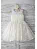 Ivory Lace Champagne Lining Knee Length Rustic Flower Girl Dress